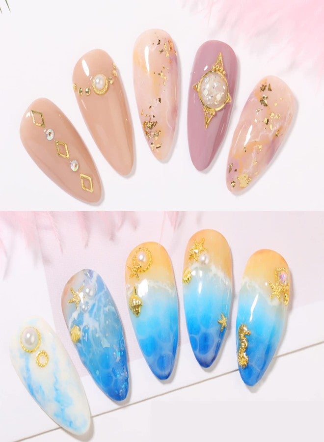 WEILUSI 3D Gold Nail Studs Shell Metal Nail Art Charms Sparkle Mix Shapes Seashell Star Jewels Pineapple Feathers Rivet Design Nail Charms for Women Summer DIY Crafts Manicure Decorations - Image 4